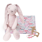 Bunny & burp cloth baby gift sets in blue or pink