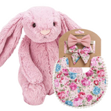 Bunny and double sided vintage bib gift set - Pretty in Pink