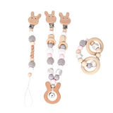 Wooden pram garland + bonus matching teether bracelet and dummy clip BUNNY