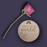 Baby announcement wooden plaque keepsake HELLO WORLD