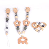 Wooden pram garland + bonus matching teether bracelet and dummy clip ELEPHANT