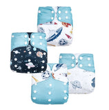 Cloth nappy & insert bundle (4 nappies & 4 bamboo charcoal inserts) in GALAXY BLUE