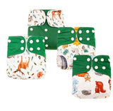 Cloth nappy & insert bundle (4 nappies & 4 bamboo charcoal inserts) in FOREST GREEN