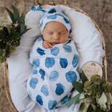 Birth announcement swaddle set + wooden milestone plaque in Bubba Blue